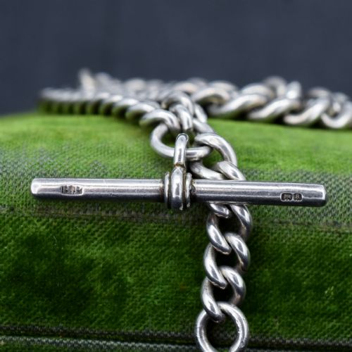 ANTIQUE '1910' STERLING SILVER CURB LINK ALBERT WATCH CHAIN NECKLACE 175 - ADDITIONAL PHOTO 5