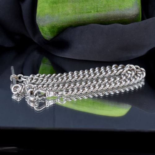ANTIQUE '1910' STERLING SILVER CURB LINK ALBERT WATCH CHAIN NECKLACE 175 - ADDITIONAL PHOTO 6