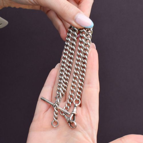 ANTIQUE '1910' STERLING SILVER CURB LINK ALBERT WATCH CHAIN NECKLACE 175 - ADDITIONAL PHOTO 7