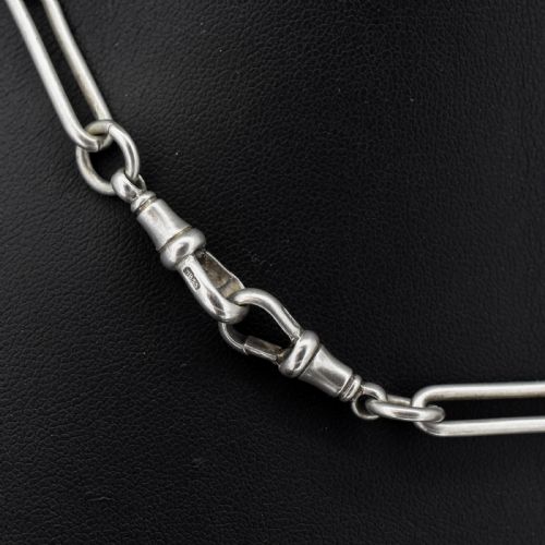 ANTIQUE '1923' STERLING SILVER TROMBONE WATCH CHAIN WITH DOUBLE DOG CLIP AND T BAR 15 - ADDITIONAL PHOTO 3