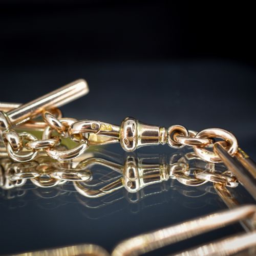 ANTIQUE CHESTER '1895' 9CT GOLD TROMBONE LINK BRACELET WITH DOG CLIP AND TBAR 775 - ADDITIONAL PHOTO 7