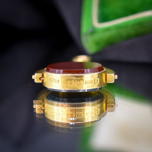 ANTIQUE 18CT GOLD BLOODSTONE AGATE SPINNING FOB WATCH KEY PENDANT DATED 1879 - ADDITIONAL PHOTO 7