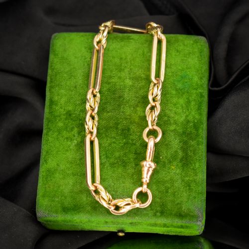 ANTIQUE CHESTER '1912' 9CT GOLD TROMBONE AND LOVE KNOT BRACELET WITH DOG CLIP 775 - ADDITIONAL PHOTO 4