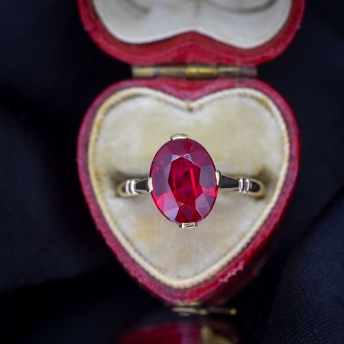 VINTAGE ART DECO 281CT OVAL RUBY SOLITAIRE 18CT GOLD RING