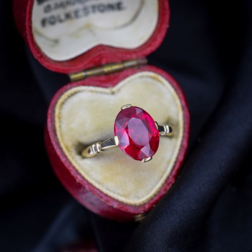 VINTAGE ART DECO 281CT OVAL RUBY SOLITAIRE 18CT GOLD RING - ADDITIONAL PHOTO 1