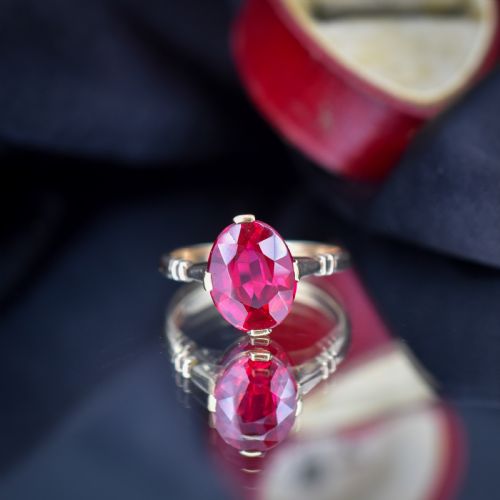 VINTAGE ART DECO 281CT OVAL RUBY SOLITAIRE 18CT GOLD RING - ADDITIONAL PHOTO 2