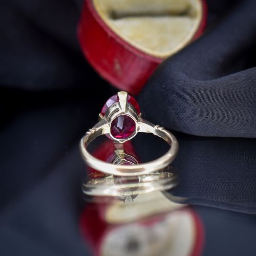 VINTAGE ART DECO 281CT OVAL RUBY SOLITAIRE 18CT GOLD RING - ADDITIONAL PHOTO 4