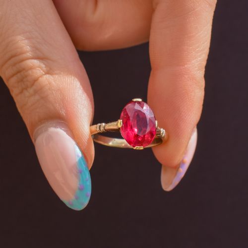 VINTAGE ART DECO 281CT OVAL RUBY SOLITAIRE 18CT GOLD RING - ADDITIONAL PHOTO 7
