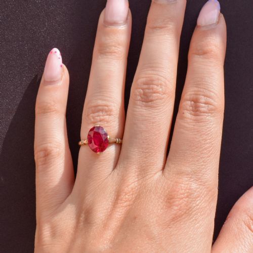 VINTAGE ART DECO 281CT OVAL RUBY SOLITAIRE 18CT GOLD RING - ADDITIONAL PHOTO 8