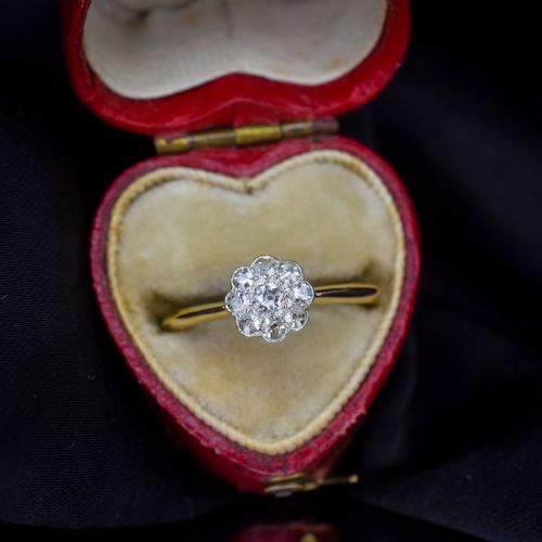 Antique Diamond Cluster Daisy 18ct Gold and Platinum Ring
