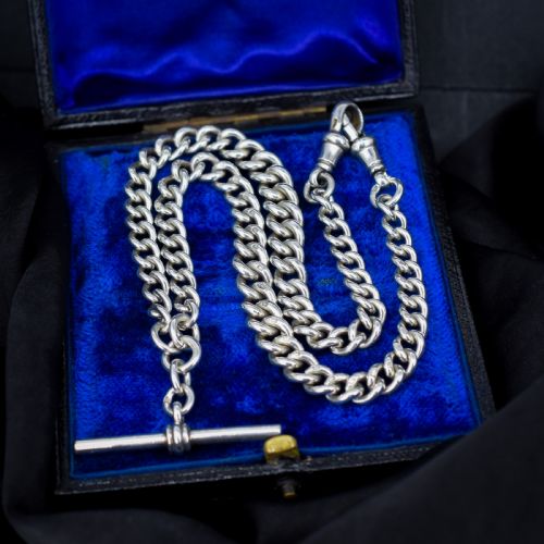 Antique '1919' Sterling Silver Curb Link Albert Watch Chain Necklace – 16.5"