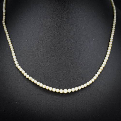 fig 1. A single strand of graduated cream pearls fitted with an 18ct white gold clasp set with diamonds.