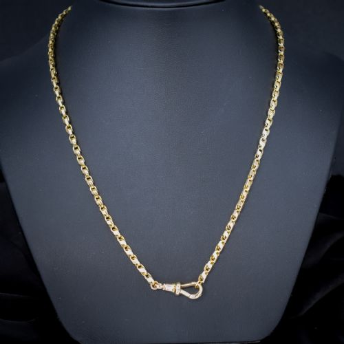 fig 1. An antique 9ct yellow gold tulip link fancy chain necklace featuring a swivel dog clip clasp.