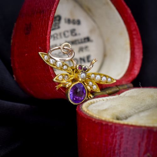 fig 2. Antique 15ct Gold Amethyst and Pearl Insect Fly Charm Pendant