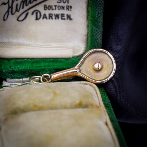 Antique Tennis Racket 9ct Rose Gold Charm Pendant | Dated 1901