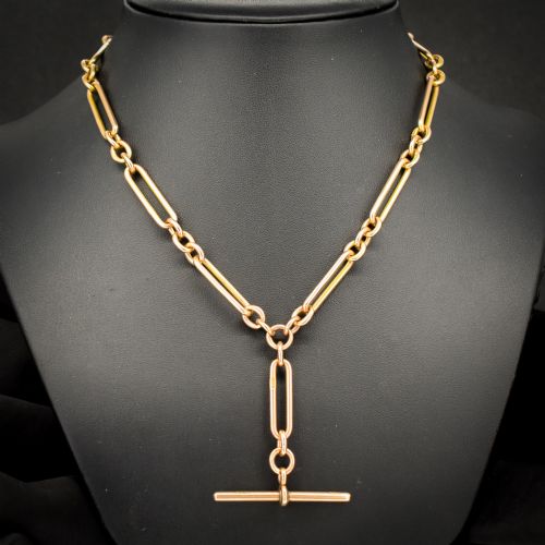 Antique Birmingham '1921' 9ct Gold Trombone Link Albert Chain Necklace | 16"