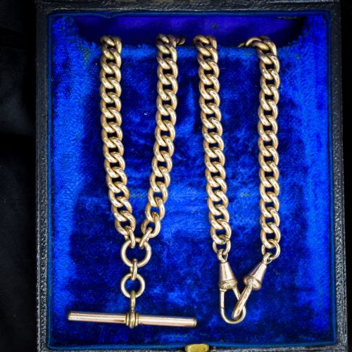 Antique Rolled Gold Curb Chain with T-bar and Double Dog Clips - 15.5"
