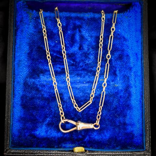 Antique 9ct Yellow Gold Paperlink Chain with Dog Clip | 22" Length
