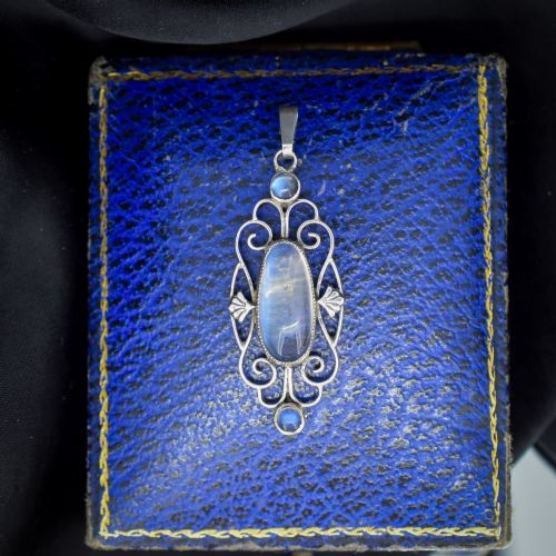 Antique Moonstone Sterling Silver Drop Pendant