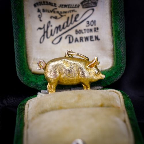 Antique Edwardian 9ct Gold Pig Charm Pendant