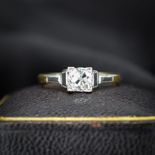 Art Deco 0.52ct Old Cut Diamond Square Solitaire 18ct Gold Engagement Ring