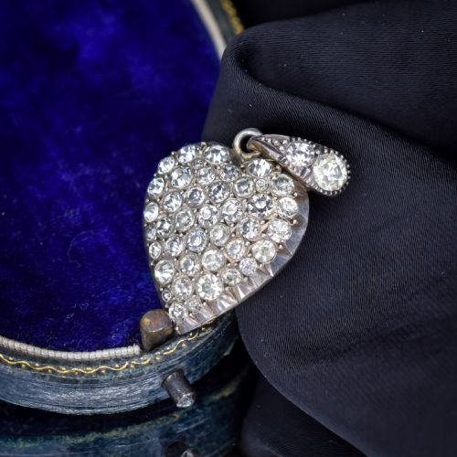 Antique Old Cut Paste Sterling Silver Puffy Heart Pendant