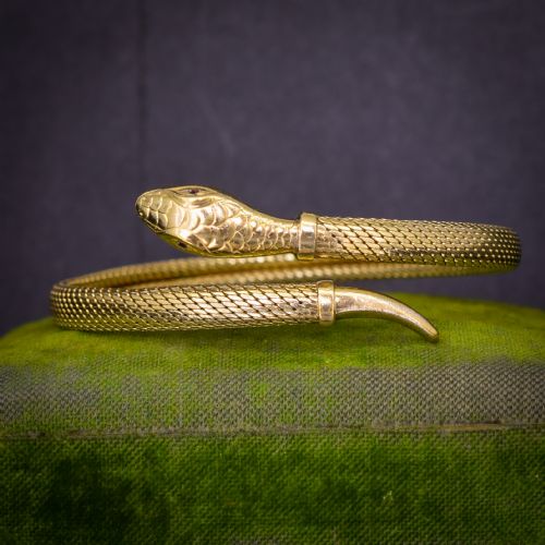 Vintage Art Deco Snake Serpent Rolled Gold Bangle Bracelet