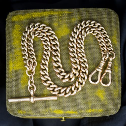 Antique Chester 1921 9ct Gold Graduated Curb Link Albert Watch Chain Necklace - 16.75"