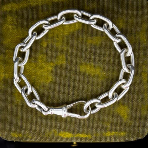 Vintage Chunky Sterling Silver Bracelet with Dog Clip | 7.5"