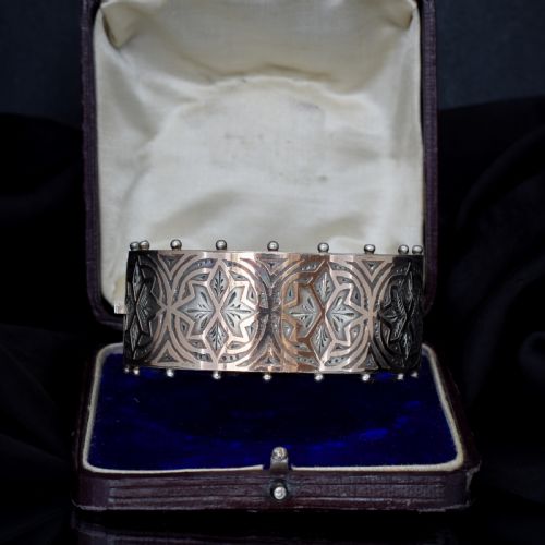 Antique Victorian Gold and Silver Aesthetic Bangle Bracelet | Birmingham 1882