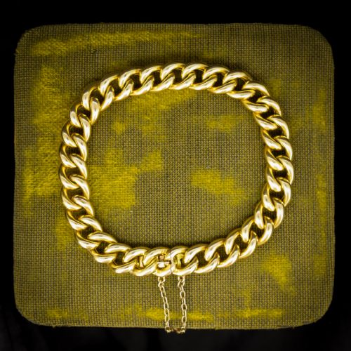 Antique 18ct Yellow Gold Concealed Clasp Curb Bracelet | 7"