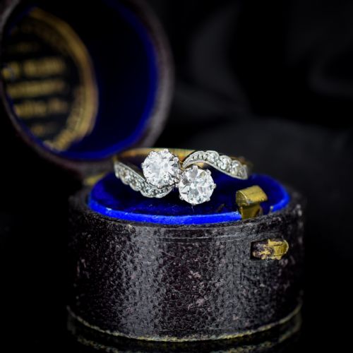 Antique Diamond 'Toi Et Moi' Two Stone Twist 18ct Gold and Platinum Ring
