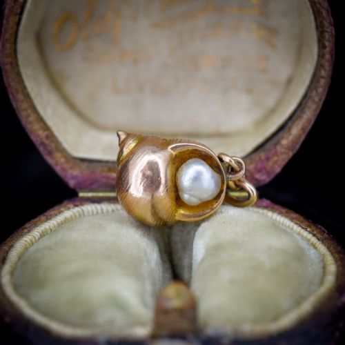 Antique 9ct Gold Pearl Shell Seashell Charm Pendant