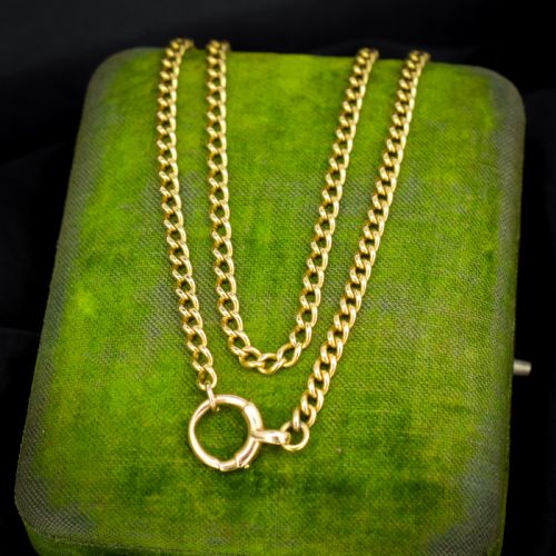 Antique 18ct Yellow Gold Curb Link Bolt Ring Chain Necklace | 18.25"