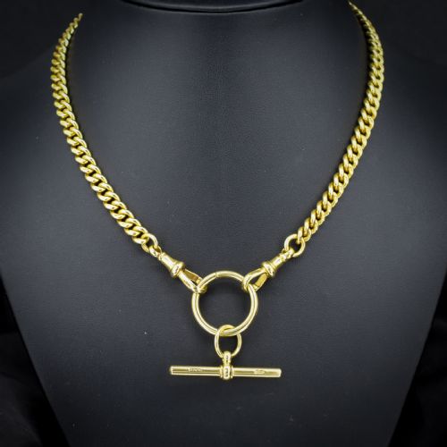 Antique 18ct Yellow Gold Curb Link Albert Watch Chain Necklace | 16"