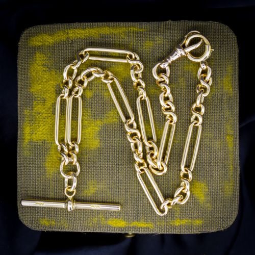 Antique 18ct Yellow Gold Trombone Watch Chain Necklace | 14.75"
