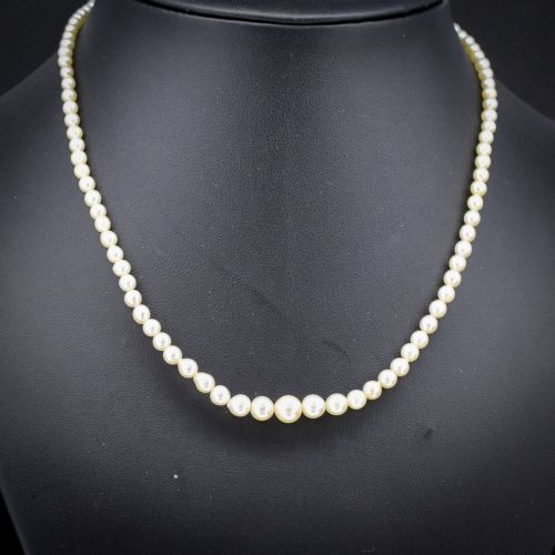 Vintage Graduated Pearl 9ct Gold Strand Beaded Necklace | 16"