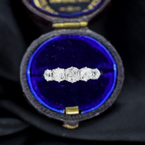 Antique 0.98ct Old Cut Diamond Five Stone 18ct Gold Platinum Ring