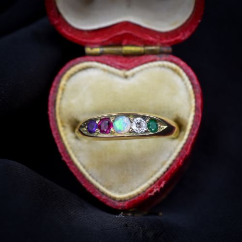 Antique Victorian Multi Gemstone Five Stone 15ct Yellow Gold Ring | Chester 1888