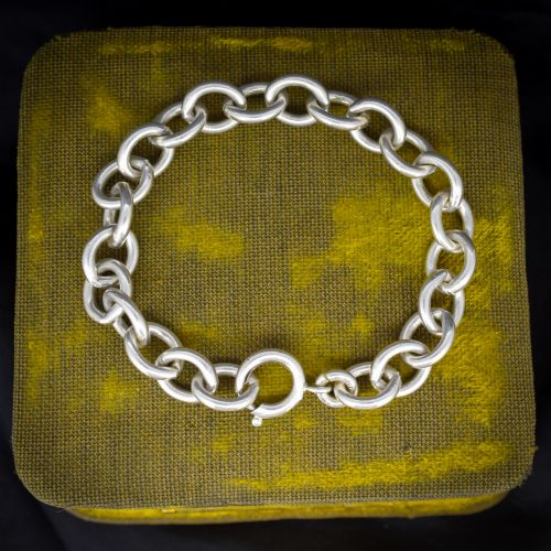 Vintage Sterling Silver Oval Cable Link Bracelet with Bolt Ring | 7.5"