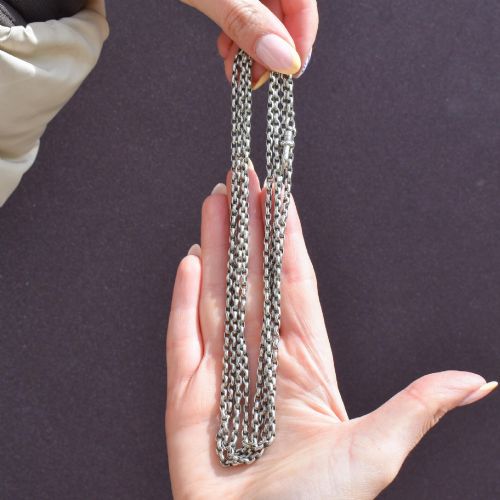 Antique Silver Long Guard Chain Necklace with Dog Clip | 59" Length