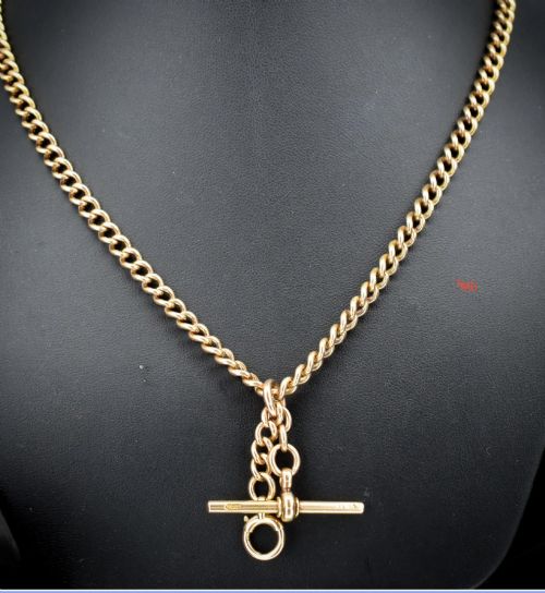 Antique 17.5" 15ct Gold Bolt Ring and Dog Clip Albert Chain Necklace