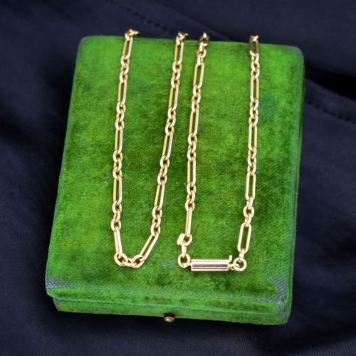 Antique 15ct Gold Paperlink Trombone Chain Necklace with Barrel Clasp | 18.5" Length