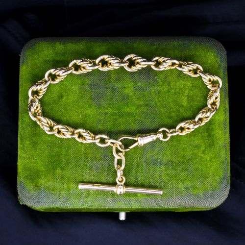 Antique Chunky Love Knot 9ct Yellow Gold Chain Bracelet with T-bar | 8"