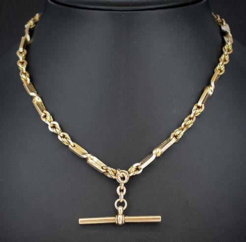 Antique '1921' 9ct Gold Love Knot Link Double Albert Watch Chain Necklace | 15.5"