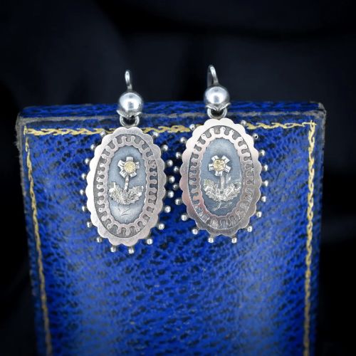 Antique Victorian Sterling Silver Floral Earrings | Circa 1880