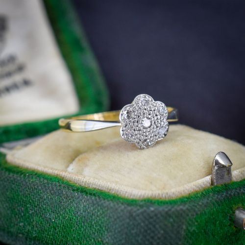 Antique Diamond Cluster Daisy 18ct Yellow Gold Ring