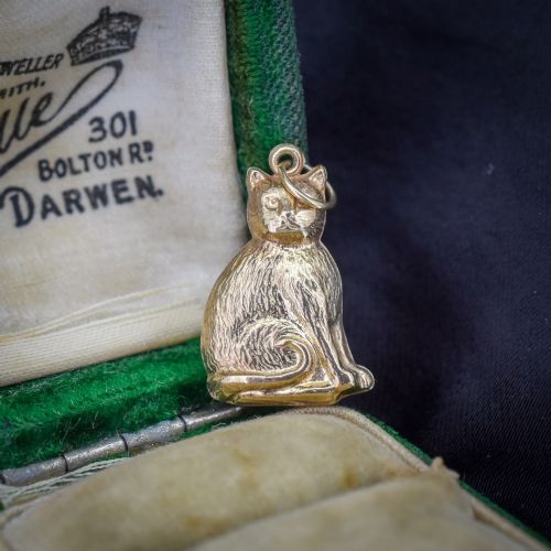Vintage 9ct Gold Cat Feline Charm Pendant