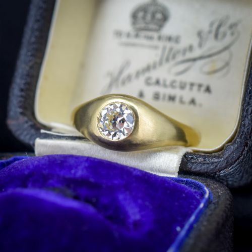 fig 1. 0.59ct Old Cut Diamond 18ct Yellow Gold Gypsy Band Ring