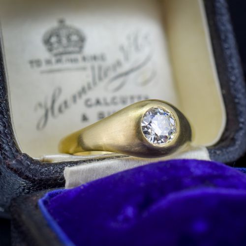 fig 2. 0.59ct Old Cut Diamond 18ct Yellow Gold Gypsy Band Ring